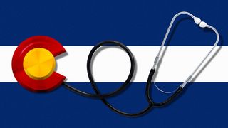 Illustration eines Stethoskops in Form einer Colorado-Flagge
